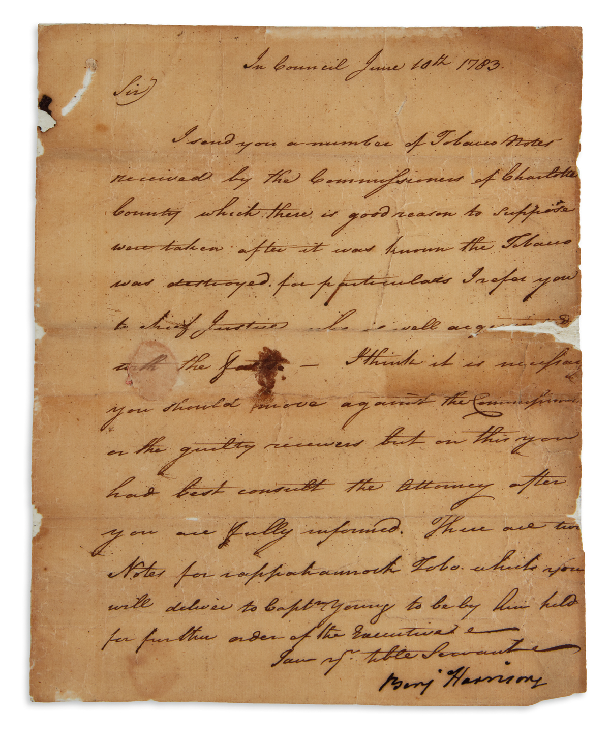 SIGNER BENJAMIN HARRISON. Letter Signed, Ben Harrison, as Governor, to an unnamed recipient (Sir), b...